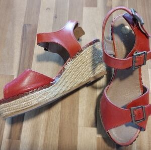 Eric Michael Red Leather Espadrilles, Size 8.5